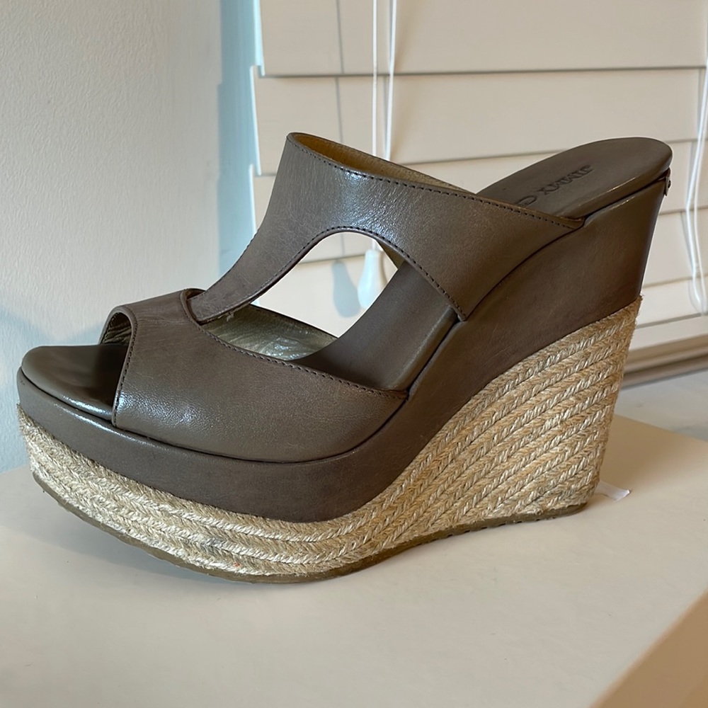 Jimmy Choo Vachette Leather Pebble Wedge Sandals Size 38